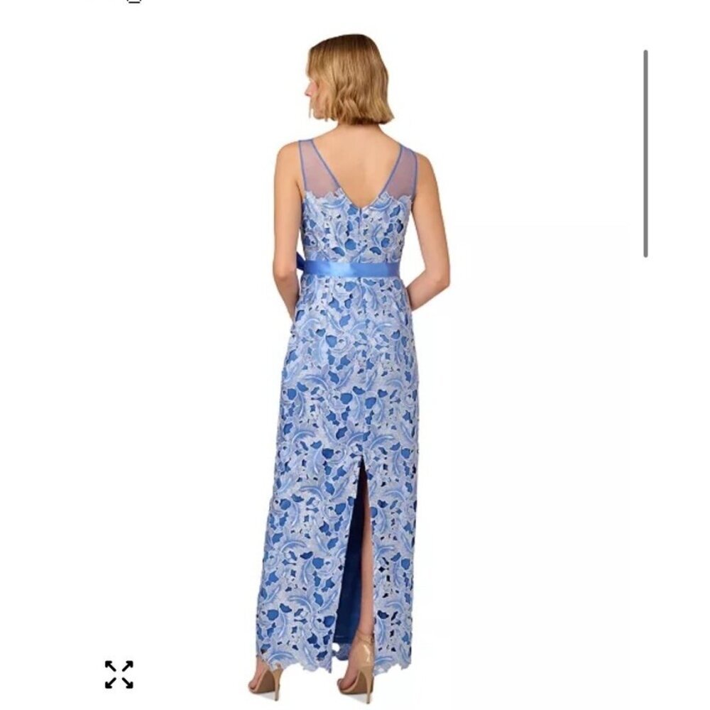 New Adrianna Papell Womens Illusion Neck Tonal Lace Gown Dress, Blue Sz 8 NWT - Picture 3 of 12